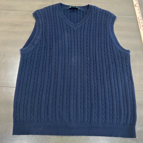 Brooks Brothers Other - Brooks Brothers Golf Mens XL Navy Blue Cable Knit Cotton V-Neck Sweater Vest